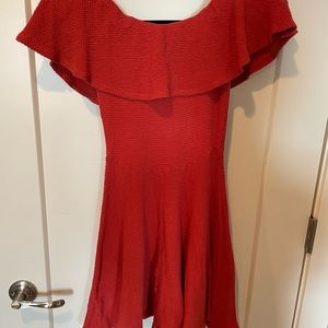 Orange, off the shoulder party dress